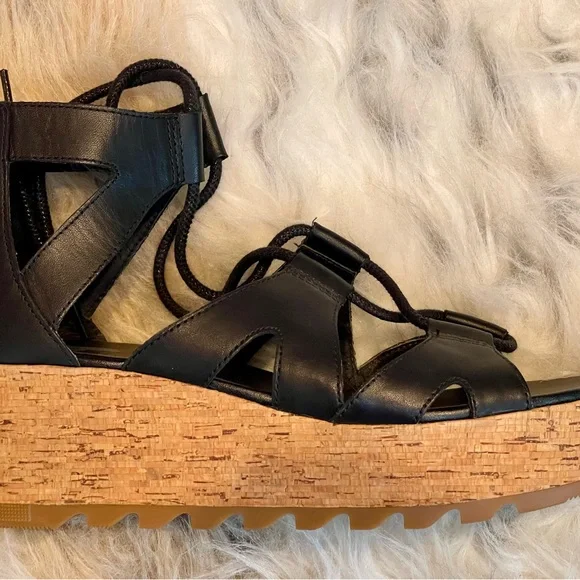 Sorel Cameron Platform Black Wedge Sandals - Picture 4 of 7